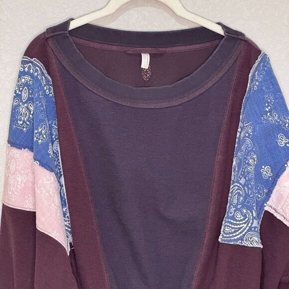 Free People Movement Top Size XS Maroon Explorer Patchwork - Picture 4 of 9